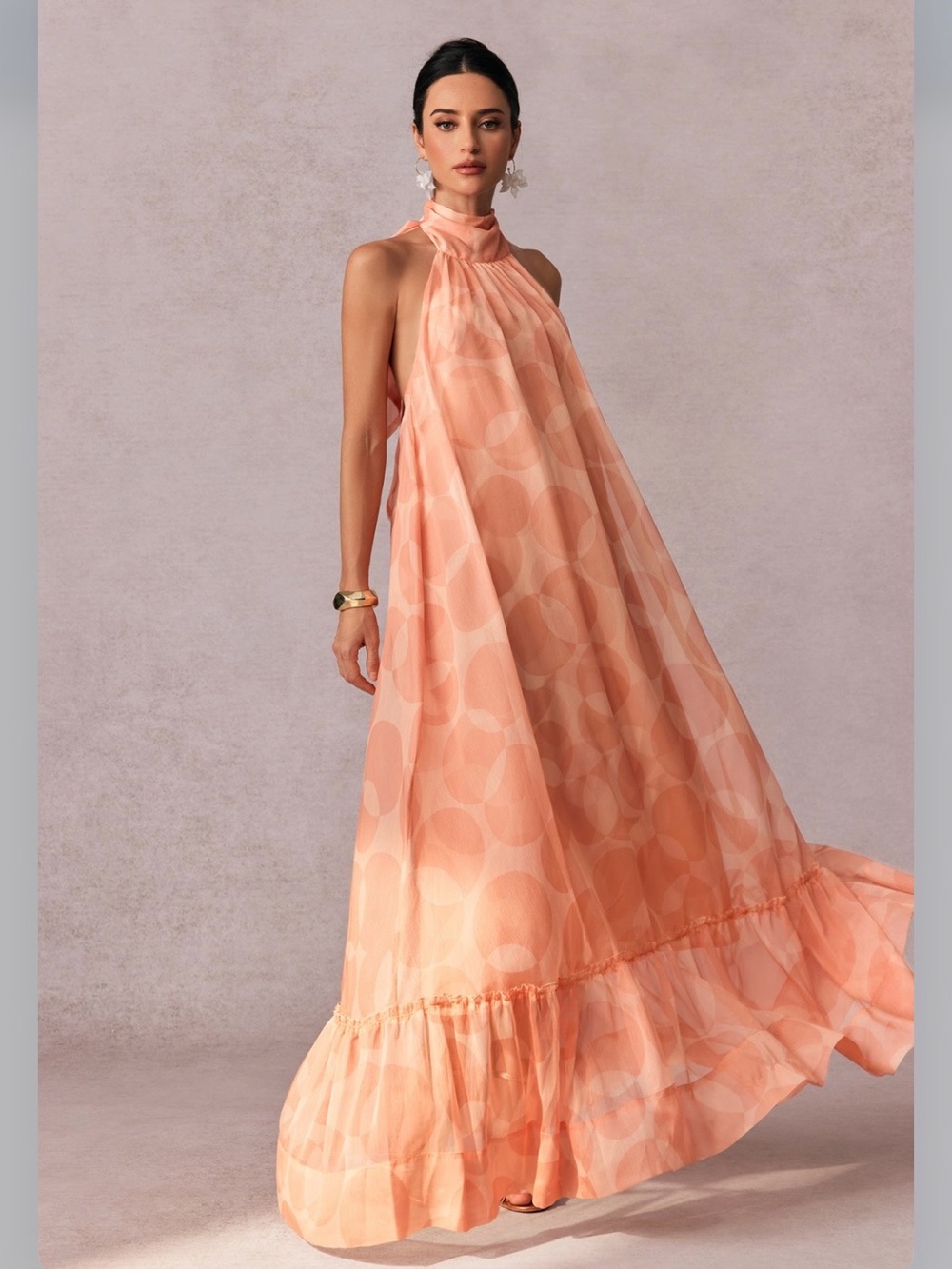 Sleeveless Halter Maxi Dress in Peach